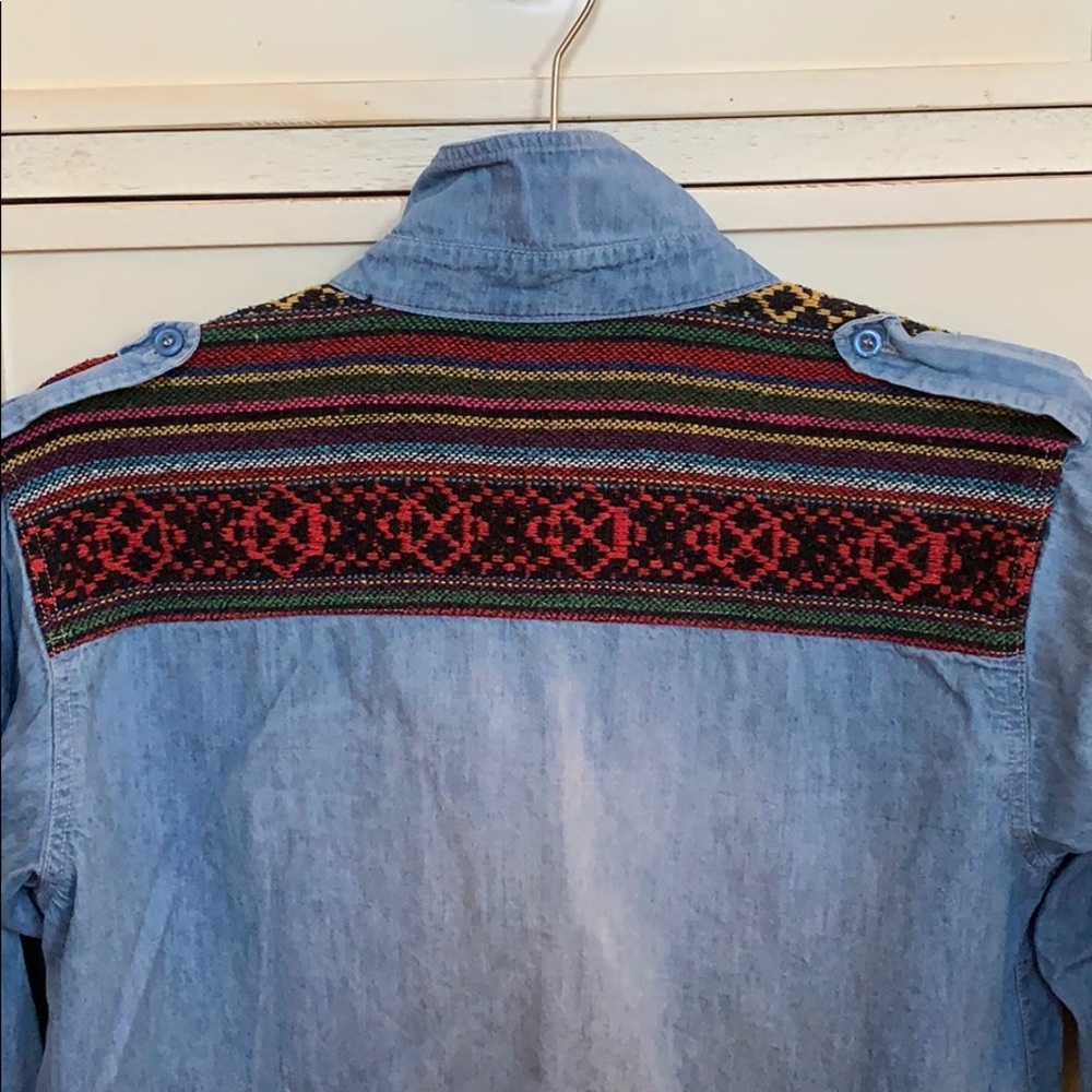 Detailed denim stitched button down shirt